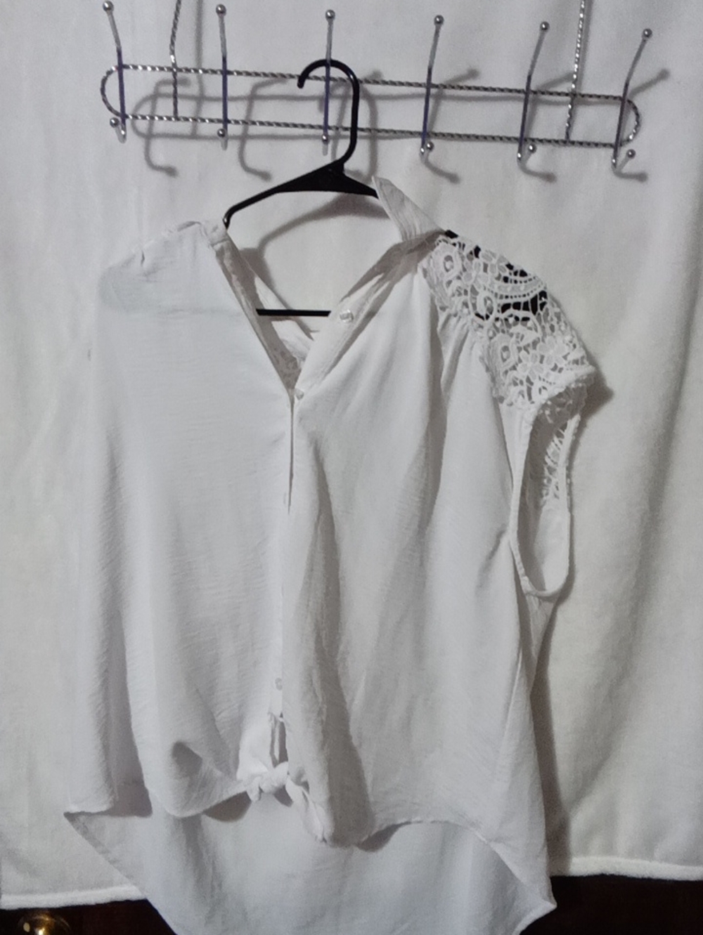 NWOT Women’s White Lace-Shoulder Blouse - Elegant Casual Top